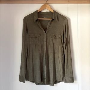 Eileen Fisher Silk and Cotton Blend Button Down Pocket Blouse